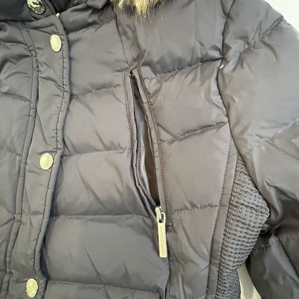 NWT Michael Kors Faux Fur Hooded Coat MK Logo Brown Down Jacket Charcoal - PS - Picture 5 of 16